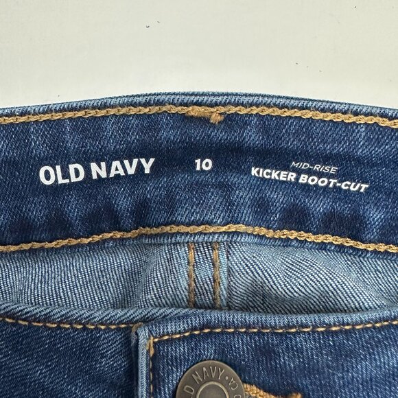 Old Navy Mid Rise Kicker Bootcut Women's size 10 Dark Wash Blue Denim Jeans - Picture 3 of 5